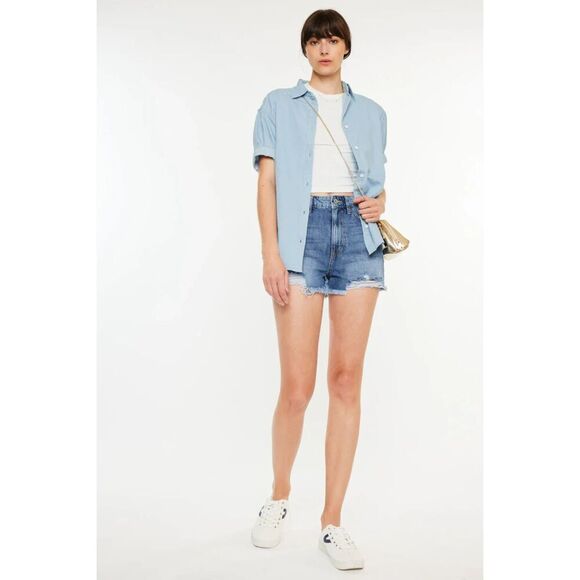 NWT KANCAN Ivanna Ultra High Rise Mom Jean Shorts Distressed Denim Size 7 / 27 - Picture 1 of 8